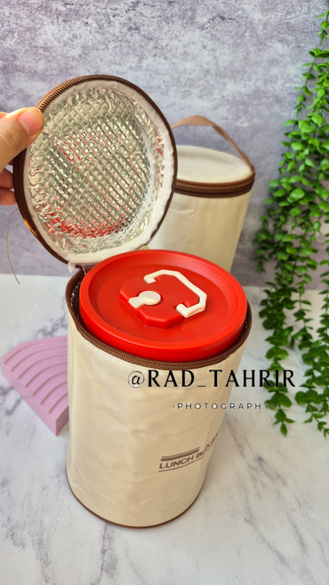 ظرف غذای سه تایی داخل فلزی به همراه کیف حمل طرح cherry